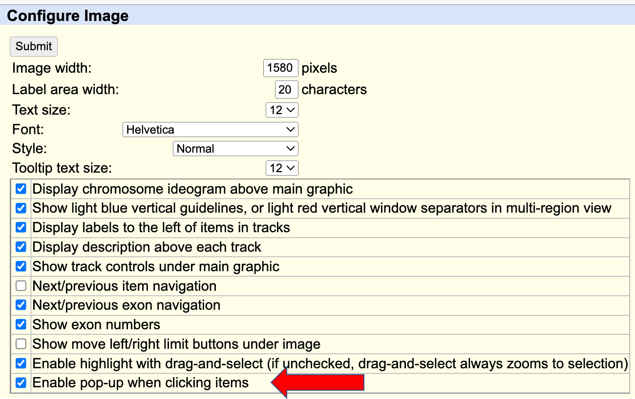 Configuration panel for customizing item details display settings