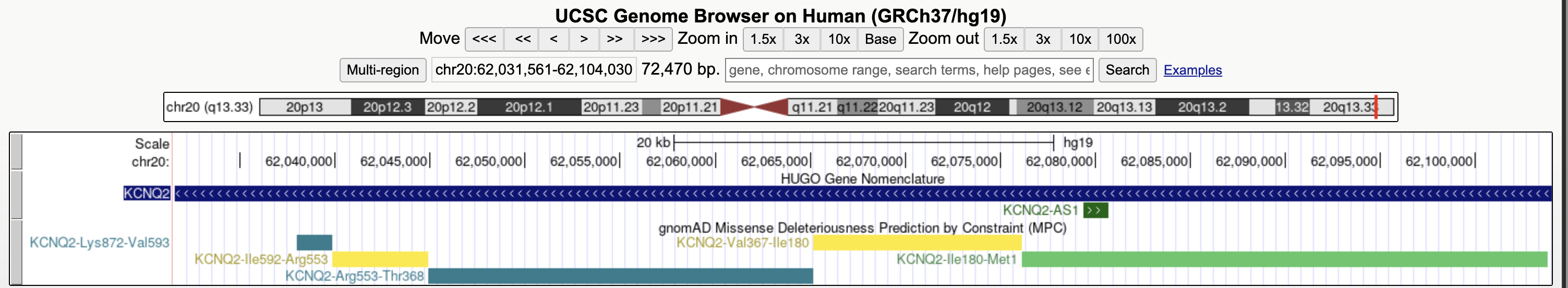 Browser display of the gnomAD missense pathogenicity constraint score track