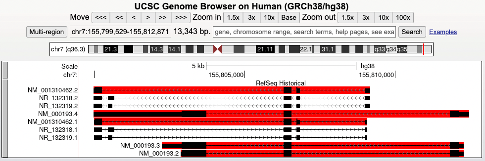 Screenshot showing the track highlight feature for emphasizing genomic regions